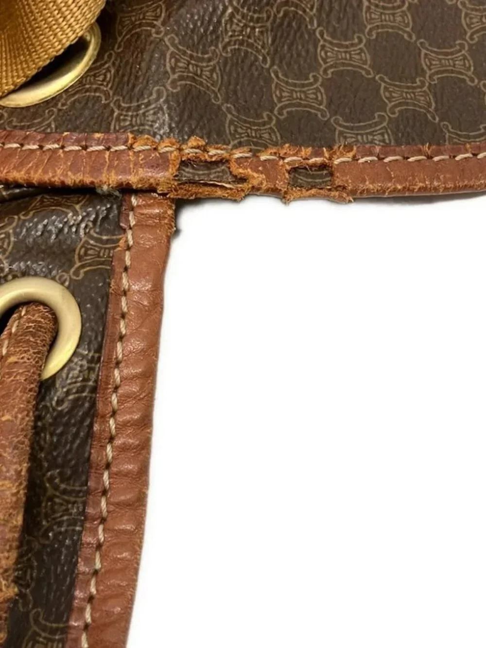 CELINE Macadam Dark Brown Beige Brown PVC Leather Backpack